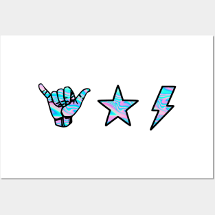 holographic shaka, star and lightning sticker pack Posters and Art